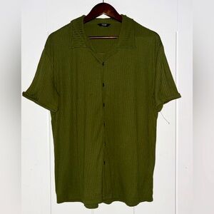 Coofandy Men  Knit Button Down Short Sleeve Button Up Shirt L Casual Beach‎ Top